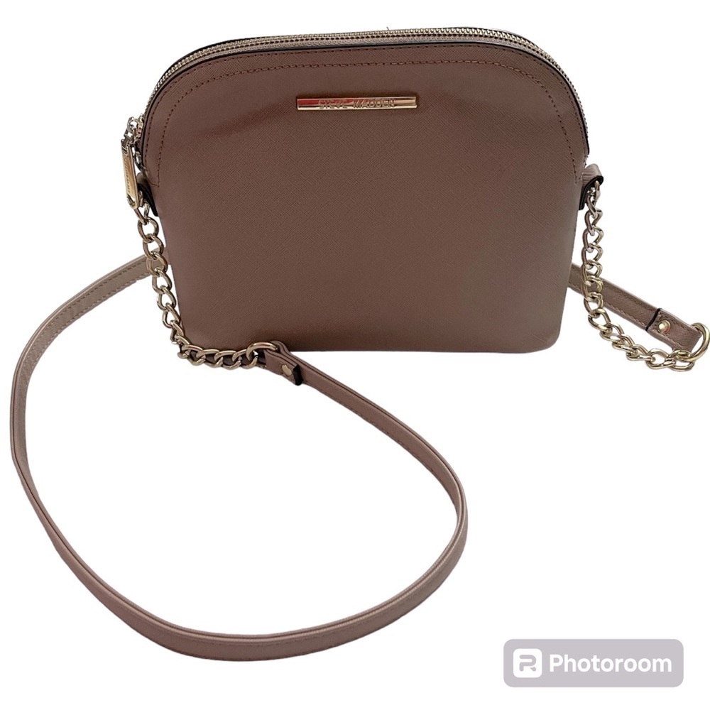 Steve Madden beige double zipper purse with long crossbody chain